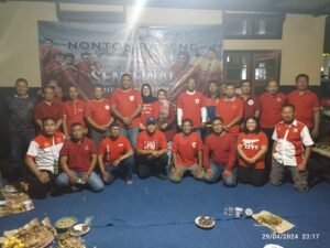 Antusiasme Nobar Semi Final AFC U – 23 di Halaman Mapolsek Mojoroto, Ada Makanan – Minuman Gratis