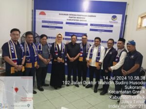 Pengurus partai Nasdem adakan pelantikan DPD, kabupaten Gresik masa periode 2024-2029 serta pembukaan kantor baru .