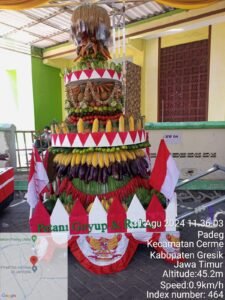 Tumpeng gunungan dan kirab ogo-ogo mengiringi acara sedekah bumi Desa Padeg