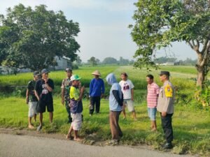 Bhabinkamtibmas Desa Nambaan Dampingi Petani Semprot Hama Padi dengan Drone